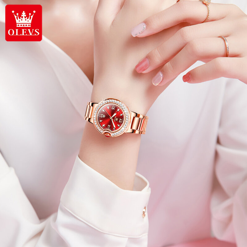 Olevs Mode Quartz Horloges Voor Vrouwen Waterdicht Roestvrij Stalen Band Diamanten Ingelegde Grote Kwaliteit Vrouwen Horloges