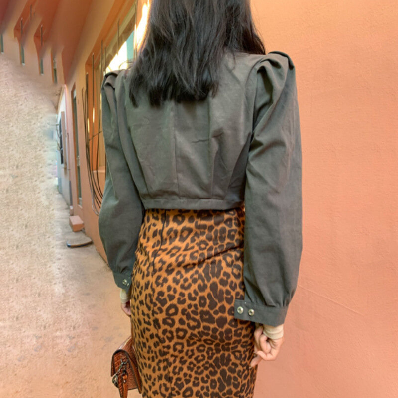 Faldas con estampado de leopardo para mujer, faldas sexys de cintura alta con abertura, a la moda, 2022