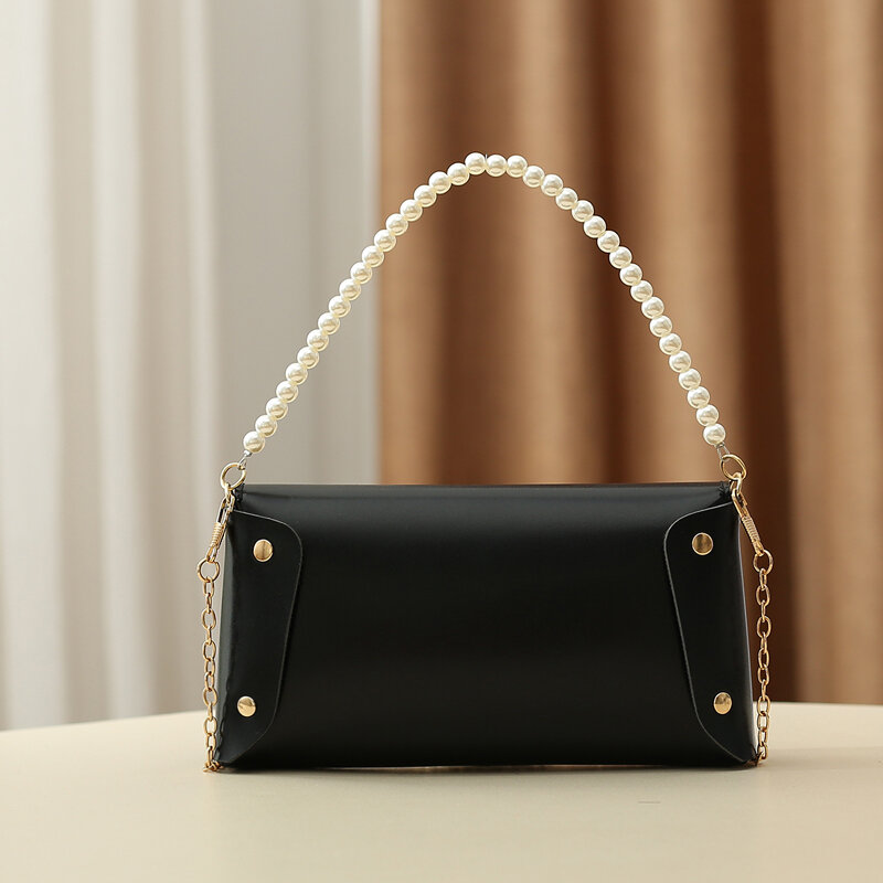 Simple Handbag Women's Shoulder Bag Multifunctional Rivet Pearl Ladies Pu Leather Fashion Trend Bag Small Square Crossbody Bag