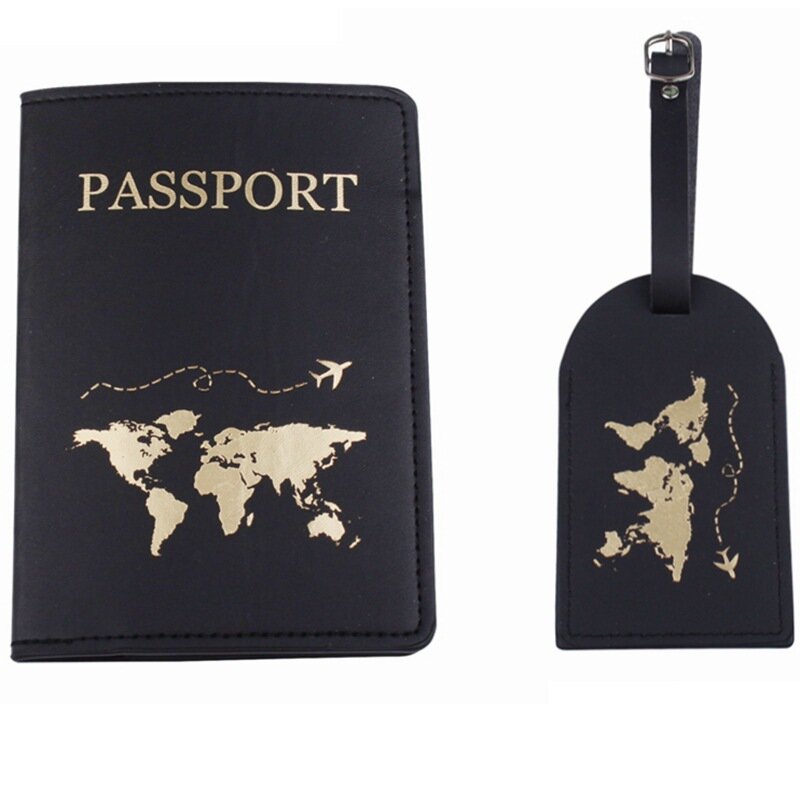 Fashion Airplane Map Passport Cover Luggage Tag Couple Passport Cover Case Set Letter Travel Holder Lovers Passport Cover