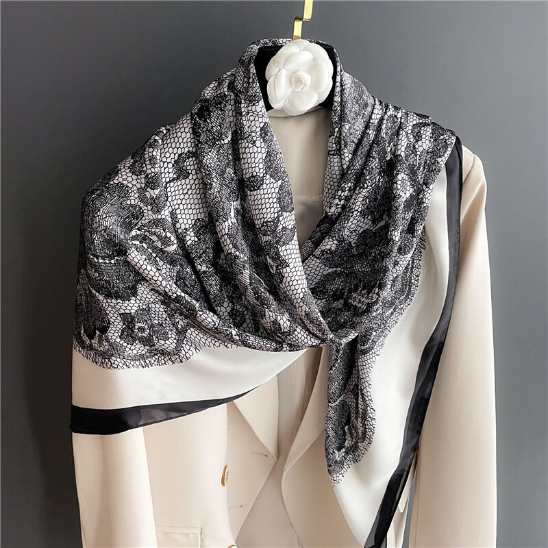 Foulard carré en soie pour femmes, Foulard de marque de styliste, châle portefeuille imprimé, Bandana de luxe, 110x110cm