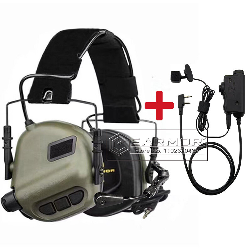 EARMOR M32 Headset Taktis Asli dan Adaptor PTT Earmuff Menembak M52 untuk Olahraga Luar Ruangan Pengurangan Kebisingan/Perlindungan Pendengaran
