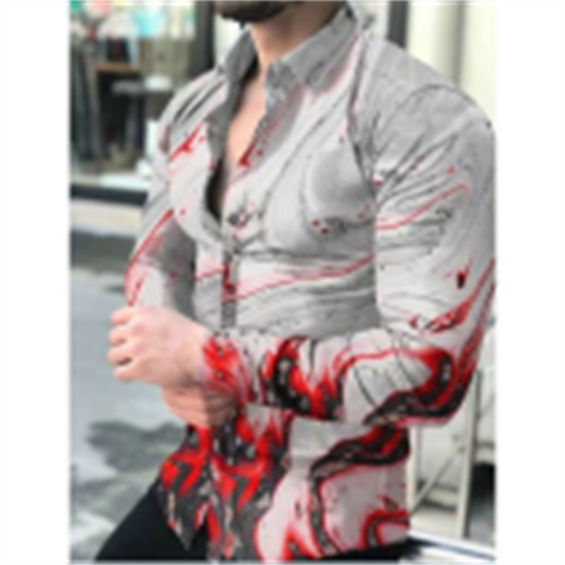 Мужская Повседневная рубашка с длинным рукавом и 3D-принтом, весна-лето 2023, мужская рубашка с лацканами, пуговицами и длинными рукавами
