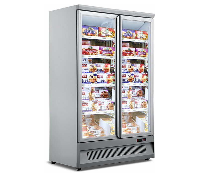 スーパーマーケット機器垂直垂直垂直ガラスドア冷凍庫飲料ビールディスプレイ縦型冷凍庫車の防御