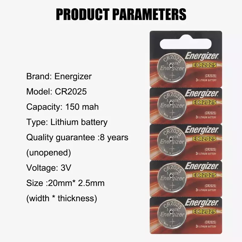 Original for Energizer CR2025 Button Cell Battery 3V Lithium Batteries for Watch Computer Calculator Control DL/CR 2025