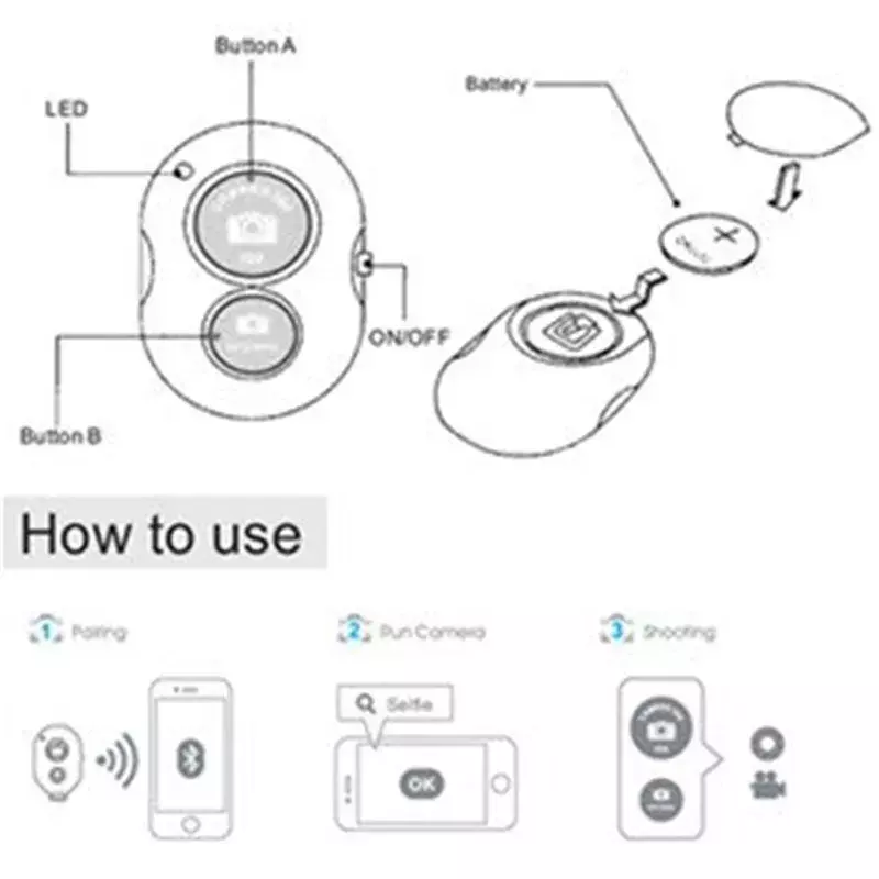 Botón disparador para accesorios de selfie adaptador de controlador de cámara control de fotos botón remoto bluetooth para selfie