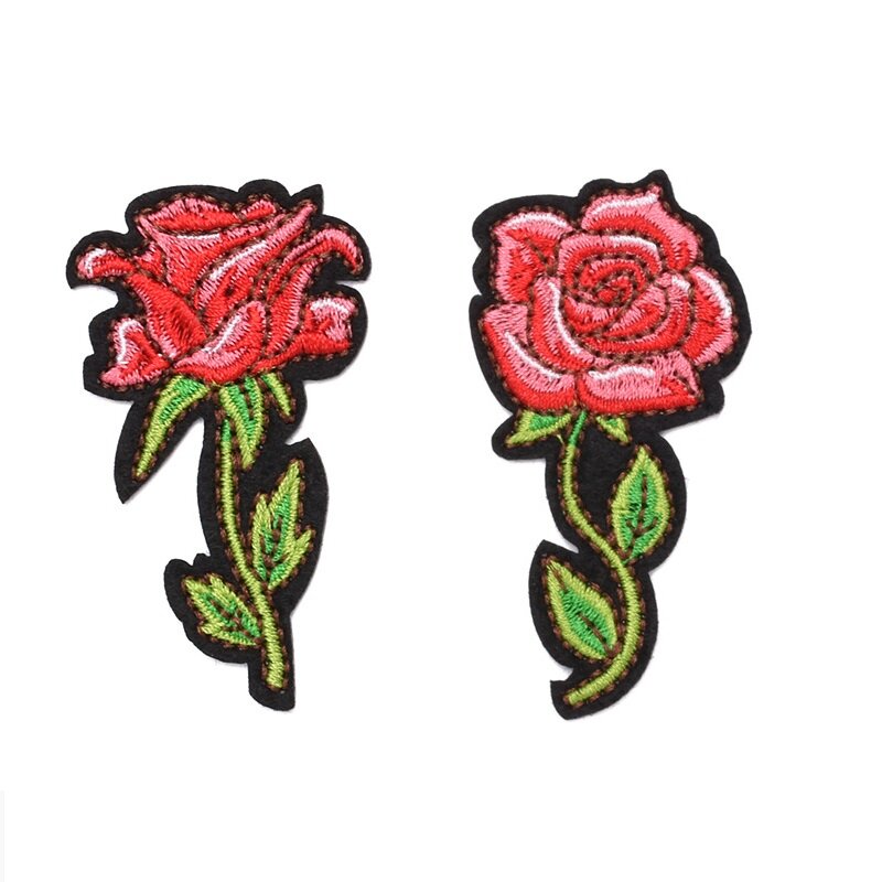 2個新バラ花刺繍アイロンpatcheアップリケ自己粘着刺繍縫うdiy衣服の下着ズボンの装飾