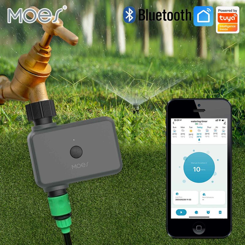 MOES Smart Tuya Bluetooth Water Timer Rain Delay Programmable Irrigation Timer with Automatic and Manual Watering Hub Required