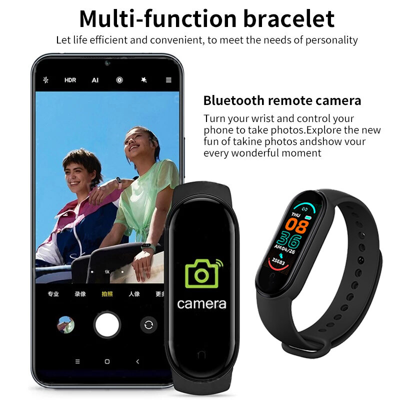 Montre connectée de sport Xiaomi M6 pour hommes et femmes, connexion Bluetooth, musique, fréquence cardiaque, prise de photos, Version Fitpro