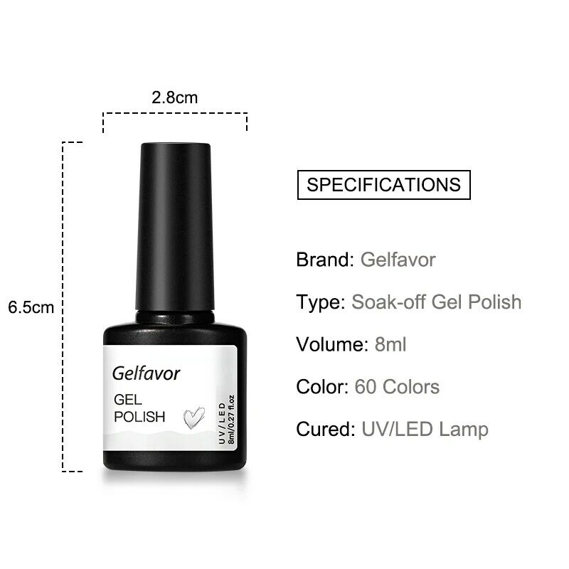 Gelfavor-UV LED 네일 폴리쉬 글리터 젤 매니큐어 세트 8ml, 네일아트 세미 플라티움 램프 네일 바니시 베이스 탑 코트 젤 래커