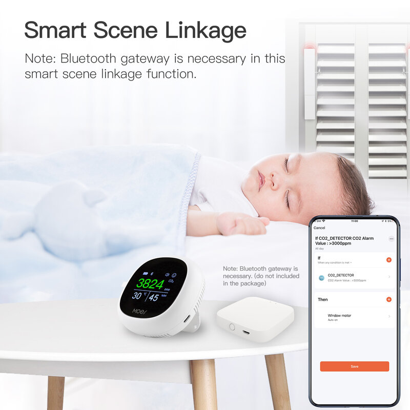 Bluetooth Smart 3 In 1 Carbon Dioxide Air Quality Monitor Detector Temperature Humidity Sensor Portable Meter With Support Plate