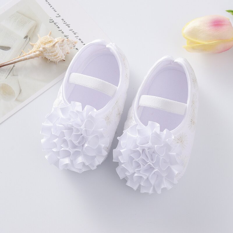 Weixinbuy Baby Girl Flower First Walker Newborn Baby Baptism Shoes Cute Toddler Soft Sole Prewalker for 0-12 Months