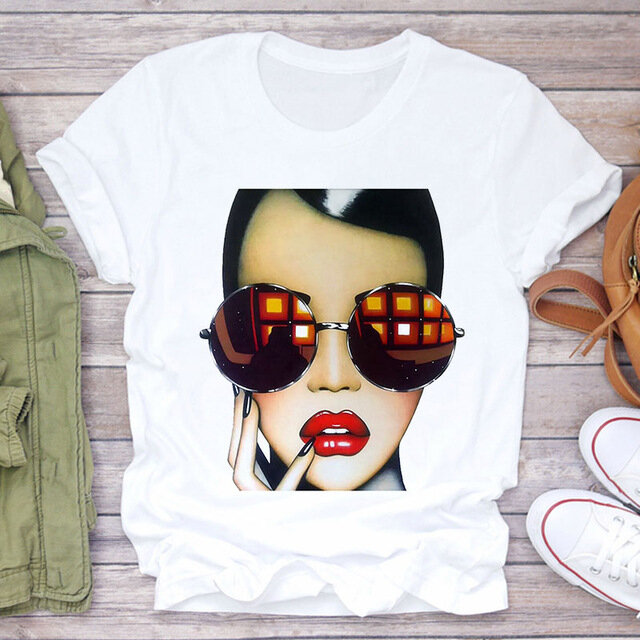 2022 frühling frauen Kurzarm T-shirt Neue Mode Coole Sonnenbrille Mädchen Serie Druck Y2k Top