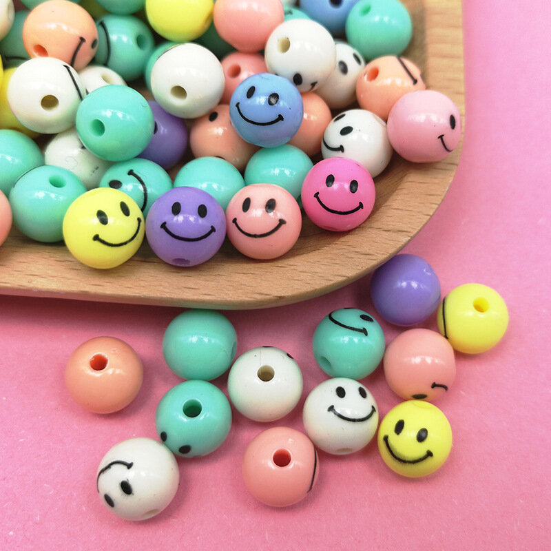 Jewelry Making Supplies 10mm Acrylic Color Smiley Expression Round Beads Straight Hole Beaded DIY Jewelry Accessories Wholesale