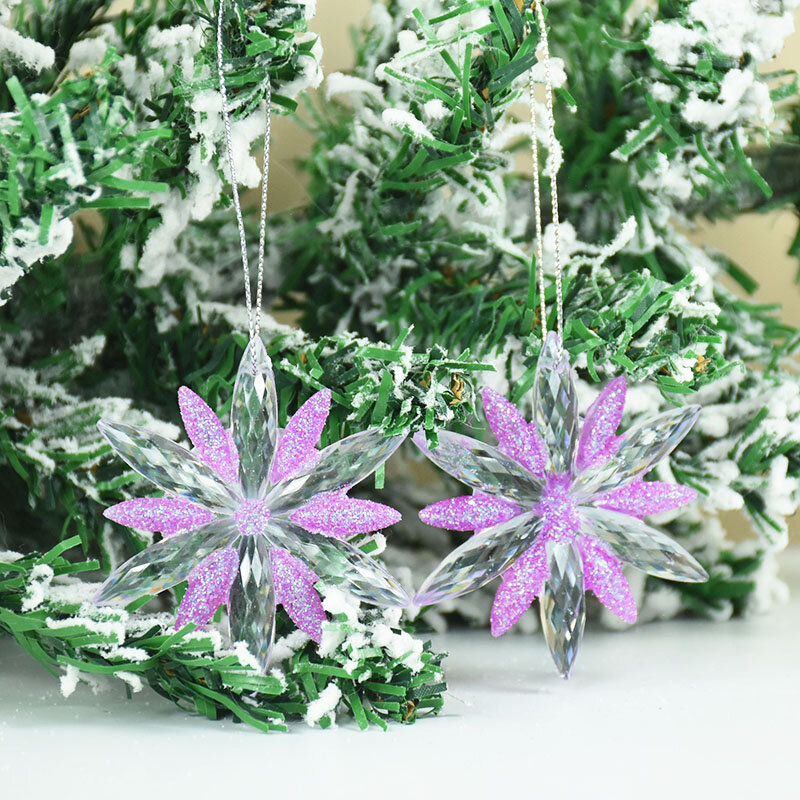 Colgante de árbol de Navidad para el hogar, 2 piezas, acrílico, copo de nieve, adornos de Año Nuevo, decoración de fiesta de Navidad