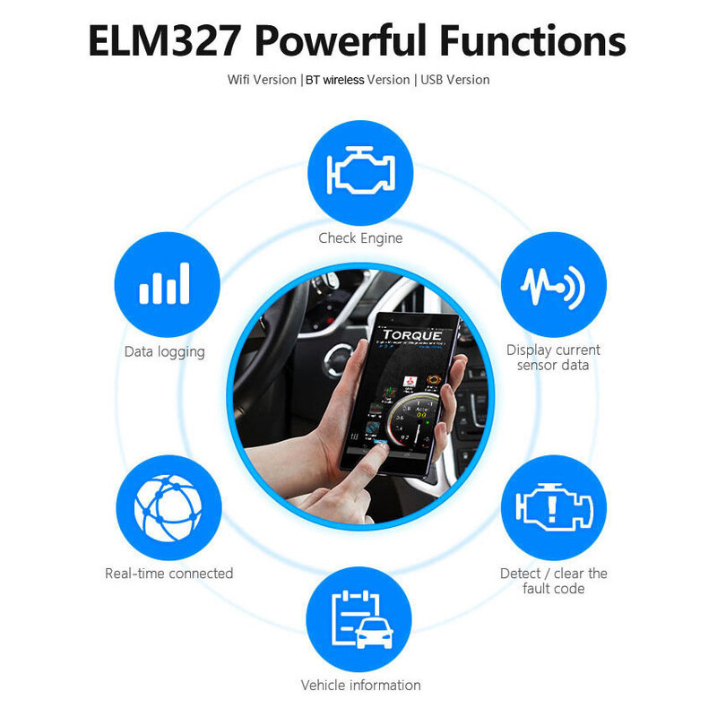 Pemindai Mobil ELM327 OBD2 Kompatibel dengan Bluetooth Elm327 V1.5 Alat Diagnostik Mobil Pemindai Otomatis Obd 2