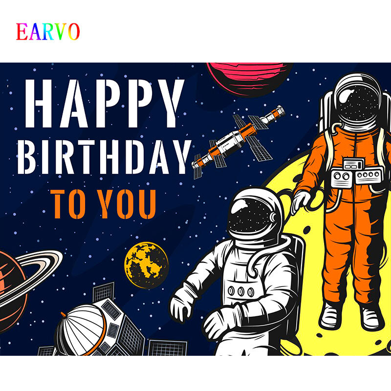EARVO Astronaut Space Style Background Happy Birthday Background Birthday Wall Decor Photography Studio Custom Background Vinyl