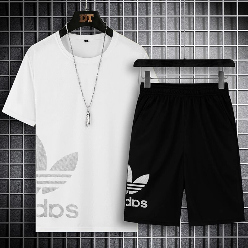 Terno esportivo casual masculino, camiseta de secagem rápida, shorts de manga curta, novo produto para verão, 2 peças, 2023