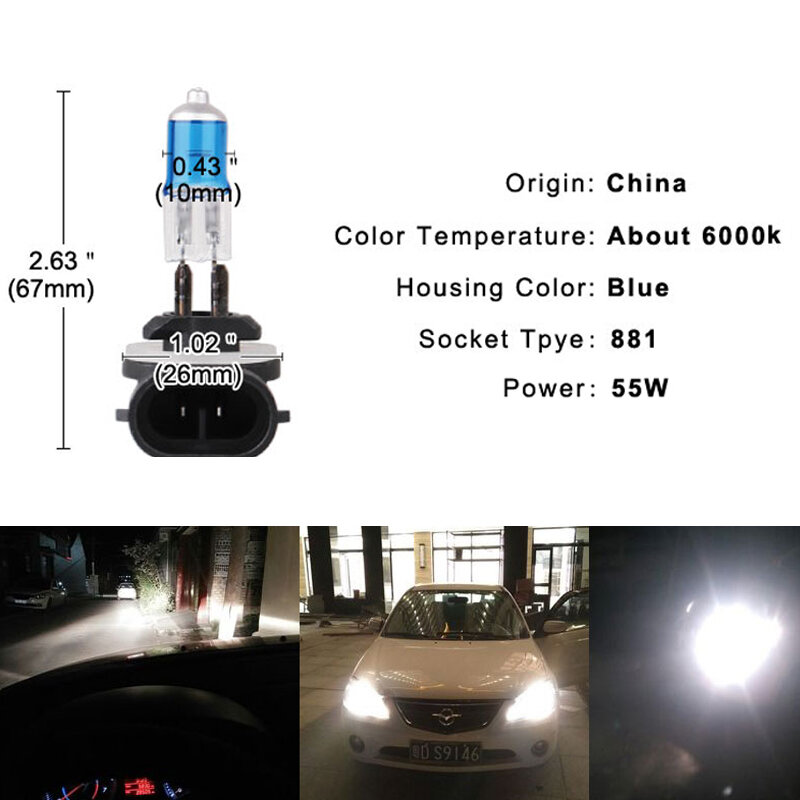 H27 881 Lâmpada halógena de luz de nevoeiro do carro, alta potência, 27W, farol DRL, luz diurna, 12V, acessórios para carros, 2 pcs