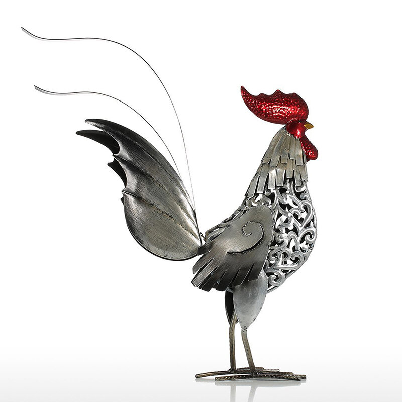 Home Decoration 2022 New Metal Figurine Rooster Sculpture Carved Iron Rooster Home Furnishing Articles Artwork