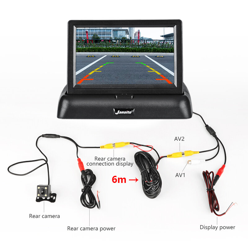 VTOPEK-Monitor plegable para coche, pantalla LCD TFT de 4,3 pulgadas, cámara de marcha atrás, sistema de aparcamiento, monitores retrovisores NTSC PAL