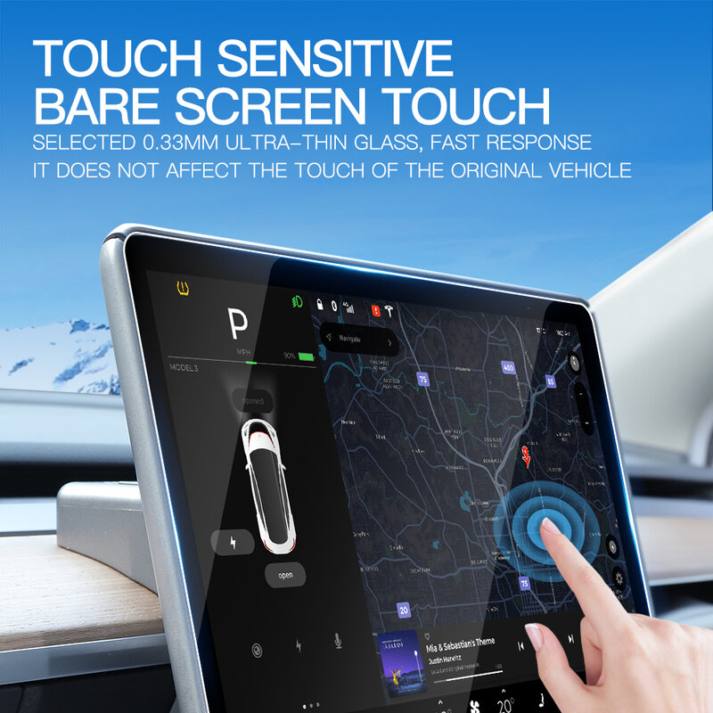 For Tesla Model 3 / Model Y Center Console Screen Protector For Tesla Tempered Glass Full Cover With Film Auxiliary Accessories