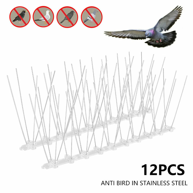 Juego de 12 pinchos de acero inoxidable para disuadir aves y palomas, Kit de púas resistentes para Control de aves, para techos de torres de casa