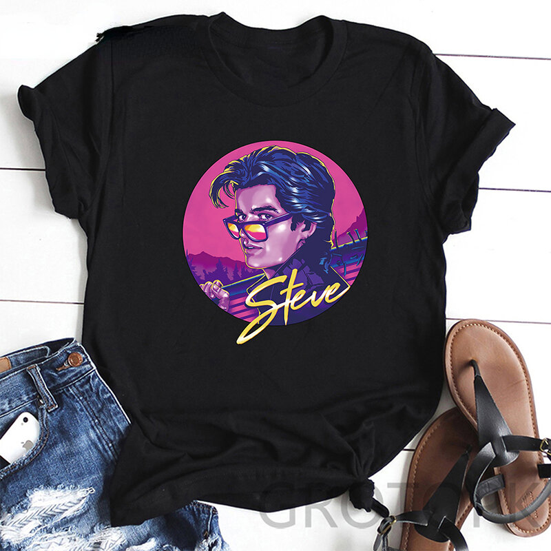 女性のためのファッショナブルなハリリントンまたはストレンジャー・シングスのTシャツ,ハラジュクのウルザンTシャツ,90年代の楽しいTシャツ,グラフィックのTシャツ