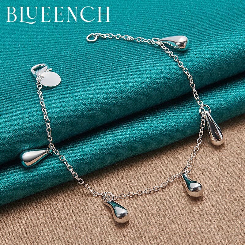 Blueench Gelang Waterdrop Perak Murni 925 untuk Perhiasan Tren Mode Pesta Tanggal Wanita