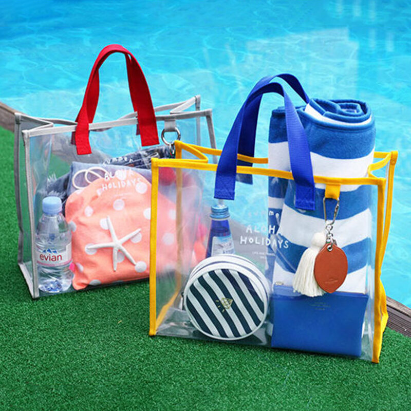 여자 새 방수 투명 가방 여름 휴대용 분명 PVC 비치 가방 대용량 비닐 봉투 소녀 어깨 구매자 가방