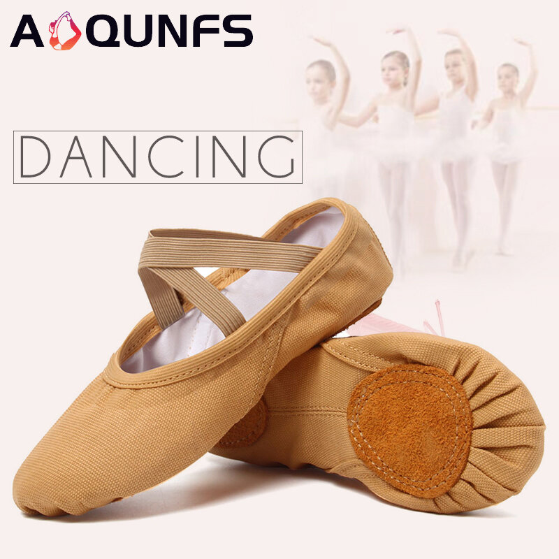 Балетная обувь AOQUNFS для девочек, парусиновые танцевальные тапочки для женщин и детей, Классические танцевальные туфли на плоской подошве для детей и взрослых