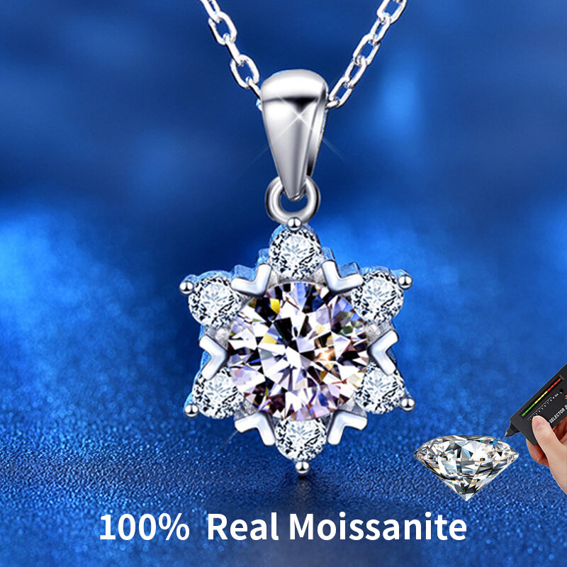 100% Real Moissanite Diamond Sterling Silver 925 snow Pendant Necklaces for Women Wedding Gift Silver Jewelry with Certification