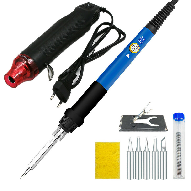 60W Thermostatic Electric Soldering Iron Suit Temperature Adjustable 110V/220V Soft Pottery Hot Air Gun Tool
