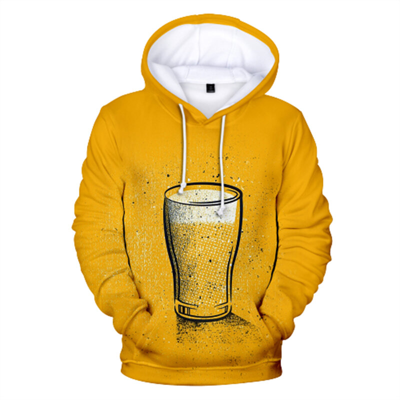 Kaus Hoodie Wanita/Pria Ukuran Besar Gambar Bir 3D Jaket Hoodie Lucu Kaus Hip Hop Streetwear Harajuku