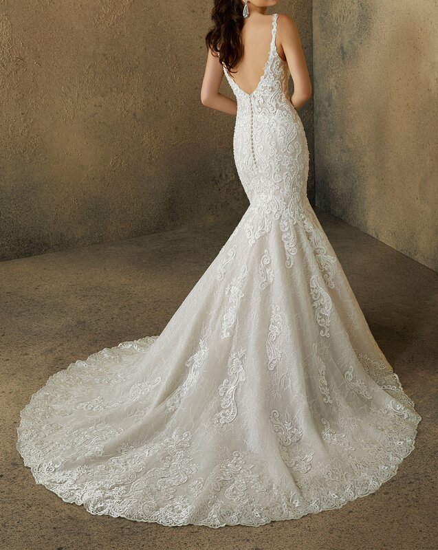Summer Long Elegant Women Bride Mermaid Tulle Wedding Dress Gown WHW-532