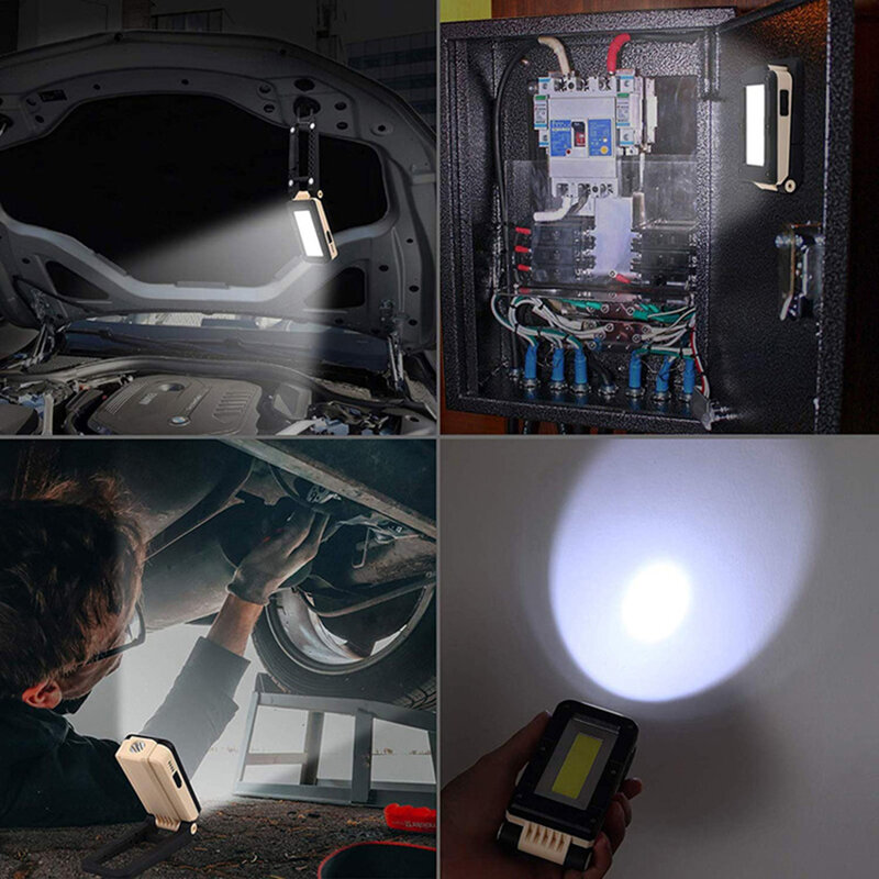 Lanterna led 180 graus cob luz de trabalho usb recarregável multifuncional portátil ajustável inferior ímã design acampamento luz