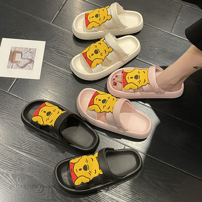 Disney New Slippers Cartoon Pooh Bear Cute Flat Shoes Women Summer Outdoor Fashion Soft Roman Sandals Y2k Korean Beach Slippers