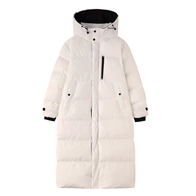 Casaco longo para baixo das mulheres inverno 2022 novo coreano oversized grosso quente com capuz parka mulheres preto branco algodão jaquetas