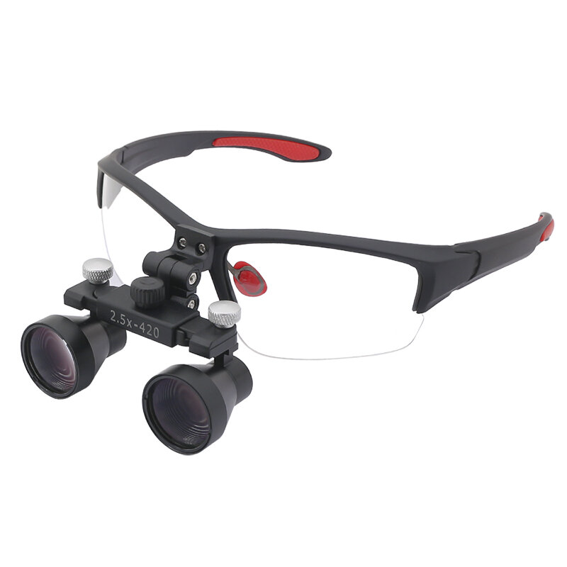 Loupes dentaires 2.5X 420-620mm longue Distance de travail loupe binoculaire avec cadre à lunettes en plastique couleur noire avec sac en tissu
