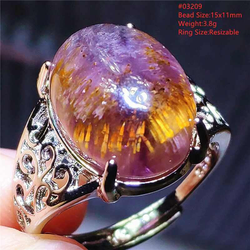 Natural Purple Cacoxenite Gold Rutilated Adjustable Size Ring Auralite 23 Ring 925 Sterling Silver Oval Rare Healing AAAAA