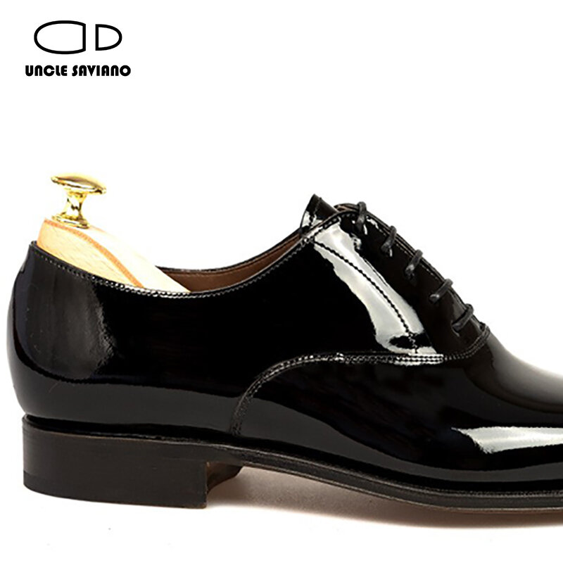 Sepatu Oxford Paman Saviano untuk Pria Sepatu Pria Kantor Kulit Paten Desainer Hitam Formal Mewah Kualitas Tinggi