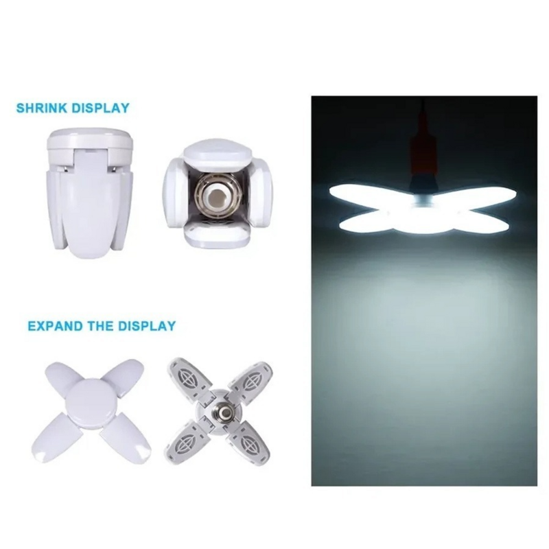 6 pçs/lote Lampada Led Mini Folding Fan Led Light Bulb E27 AC85 - 265V 28W Dobrável Fan Blade Ângulo de Luz Ajustável Lâmpada