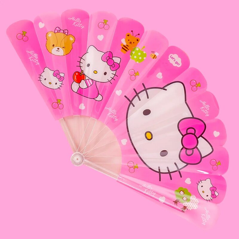 Складной веер Hello Kitty, летний портативный складной веер с милым мультяшным рисунком, пластиковый веер для студенток с милым сердцем