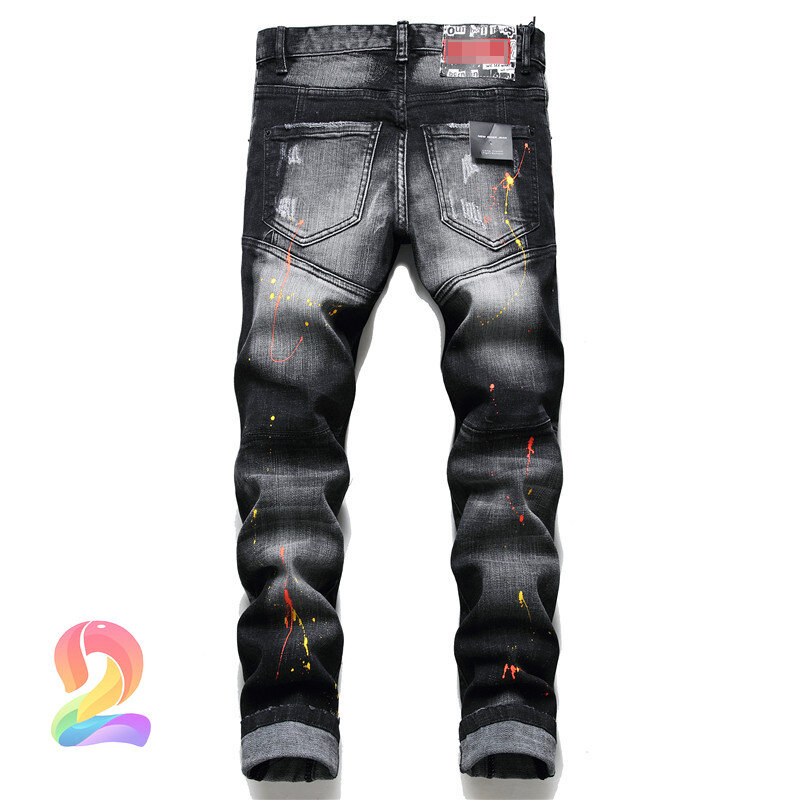 Dsq2 Schwarz Grau Taste Fly Zip Schmücken Jeans Hohe Qualität DSQ2 männer Denim Hosen