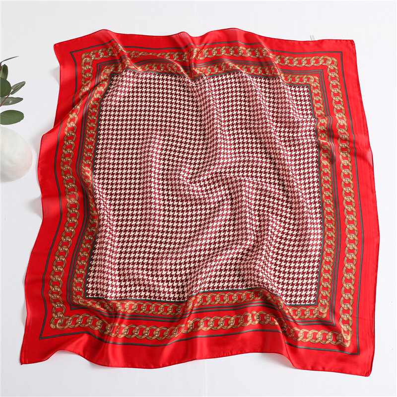 2021 nova moda muffler xales saco envoltório bandana foulard 90*90cm xadrez cetim hijab lenço quadrado bandana
