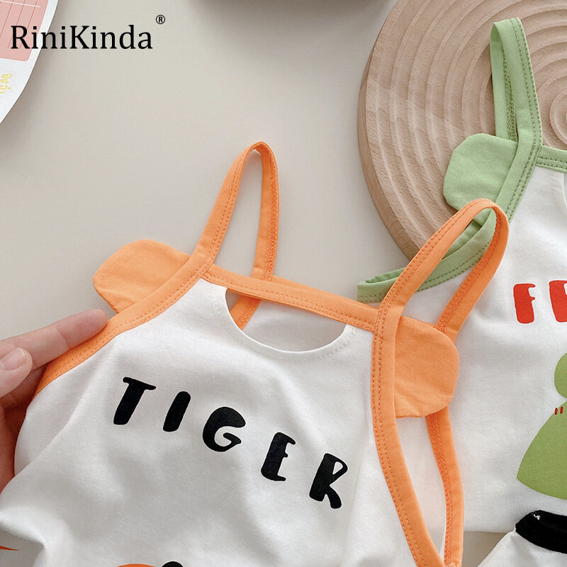 RiniKinda-monos de algodón con estampado para niñas recién nacidas, ropa de playa sin mangas con tirantes, 2022