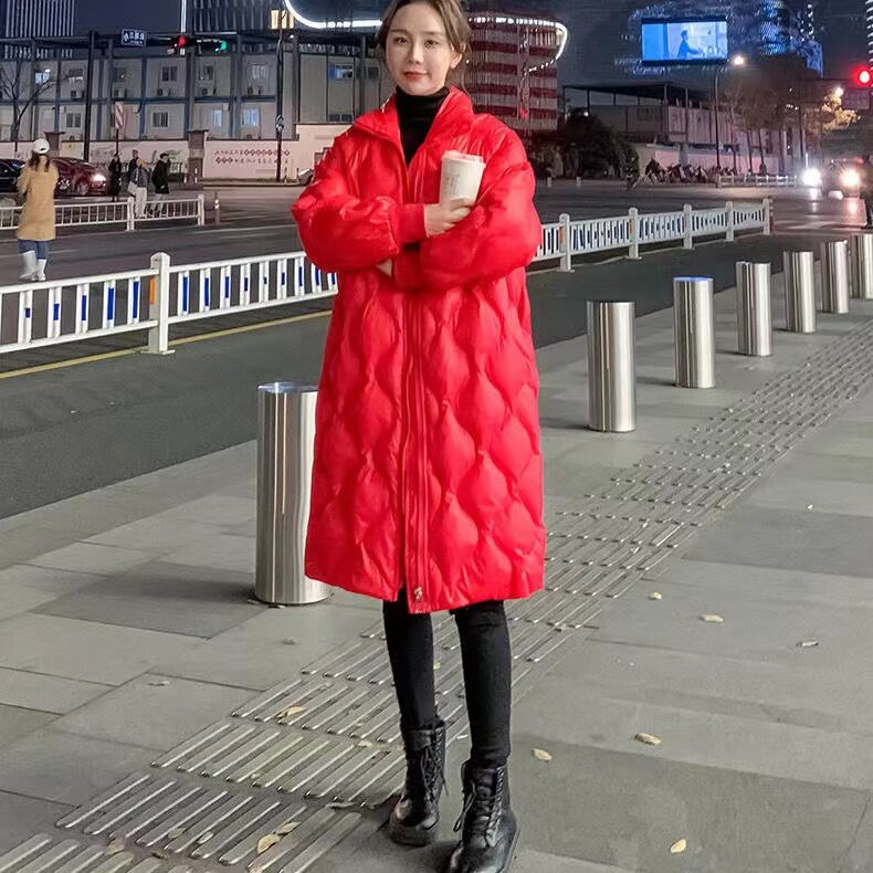 Moda coreana inverno para baixo casaco feminino 2022 clássico zíper solto comprimento médio para baixo algodão casaco cor sólida quente