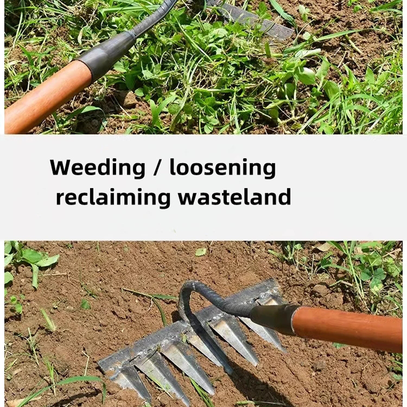 6 teeth Hoe weeding rake farm tool weeding and turning the ground loose soil artifact nail rake tool without wooden handle