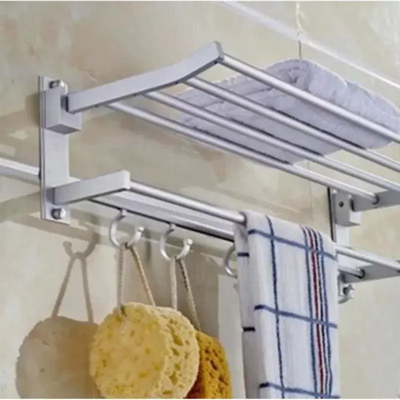 Qulaity Aluminum Storage Racks Shelf Foldable Towel Holder Mounted New Organizer Hook Wall Clothes Bathroom Shelf