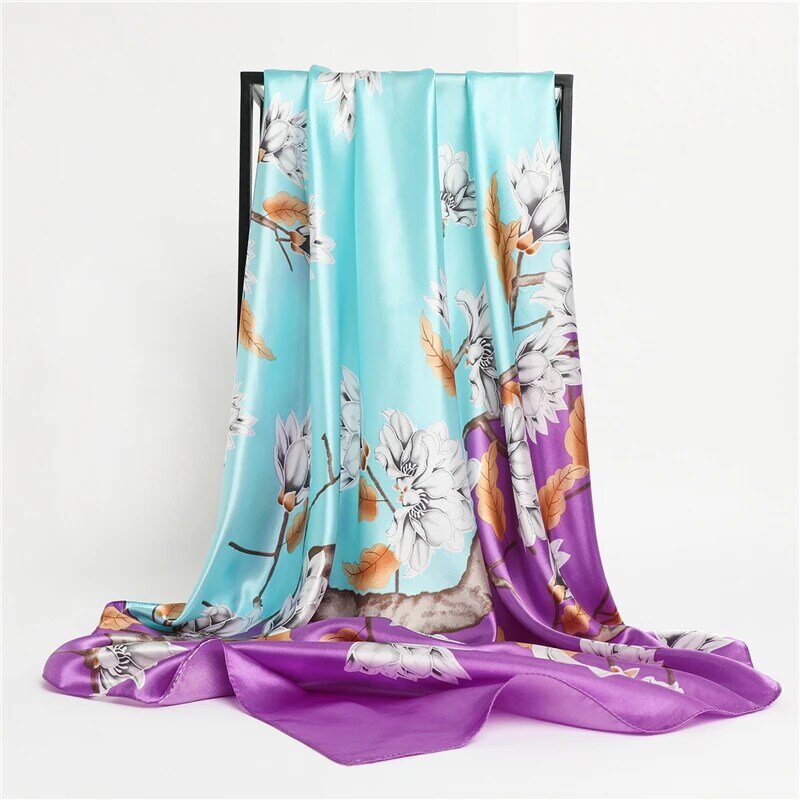 Fashion Satijn Zijde Hijab Vierkante Sjaal Voor Vrouwen Print Hoofdband Halsdoek Moslim Sjaals Haar Tas Wrap Bandana Foulard 90*90Cm